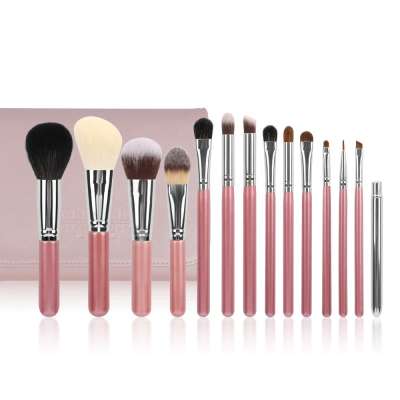 wholesale custom animal goat hair brushes high quality pink handle 14pcs makeup brushes sets